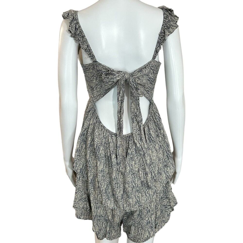 Anthropologie Mable Romper Size L Black Cream Smocked Ruffle Strap Open Back Bow - Picture 5 of 14